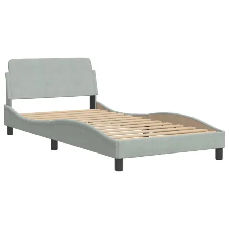 Lit avec matelas Hanko gris clair 100x200 cm velours