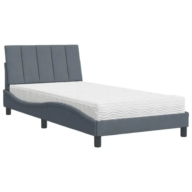 Lit avec matelas Hanko gris foncé 100x200 cm velours
