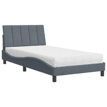 Lit avec matelas Hanko gris foncé 100x200 cm velours