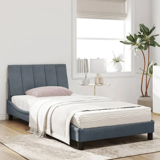 Lit avec matelas Hanko gris foncé 100x200 cm velours