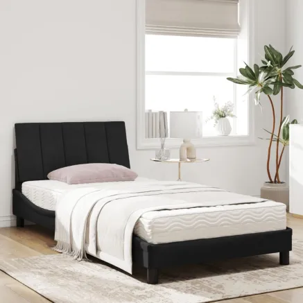 Lit avec matelas Hanko noir 100x200 cm velours 2