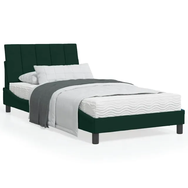 Lit avec matelas Hanko vert foncé 100x200 cm velours