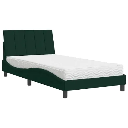 Lit avec matelas Hanko vert foncé 100x200 cm velours 2