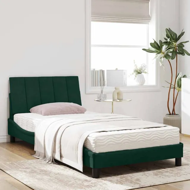 Lit avec matelas Hanko vert foncé 100x200 cm velours