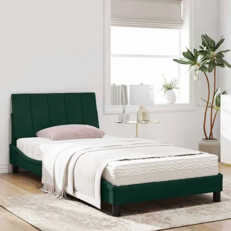 Lit avec matelas Hanko vert foncé 100x200 cm velours