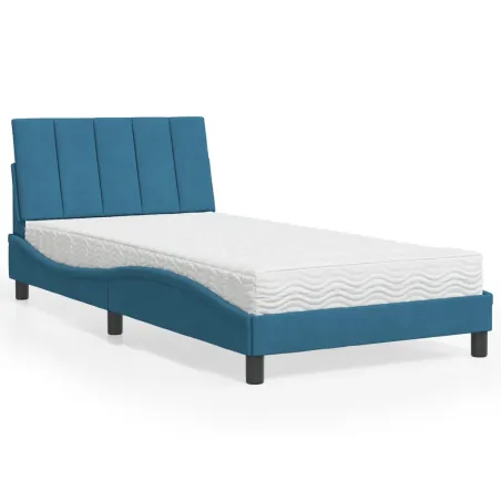 Lit avec matelas Hanko bleu 100x200 cm velours