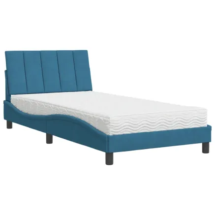 Lit avec matelas Hanko bleu 100x200 cm velours 2