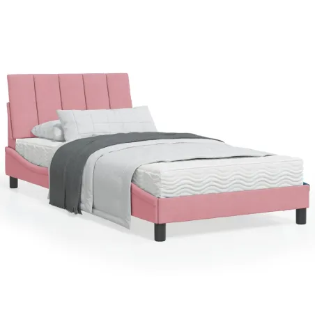 Lit avec matelas Hanko rose 100x200 cm velours