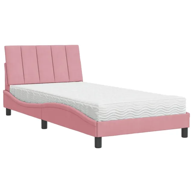 Lit avec matelas Hanko rose 100x200 cm velours