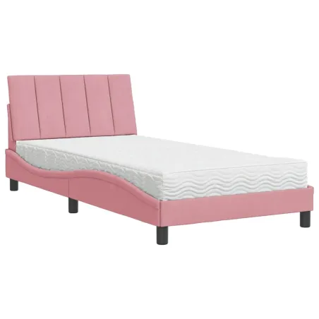 Lit avec matelas Hanko rose 100x200 cm velours