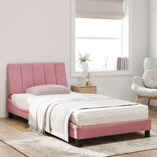 Lit avec matelas Hanko rose 100x200 cm velours