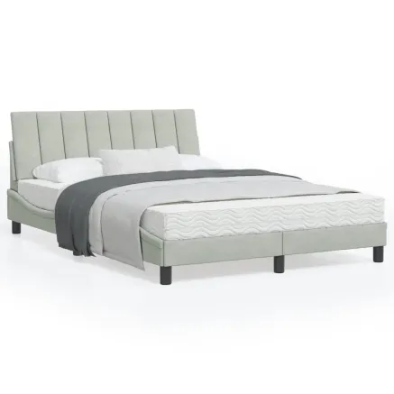 Lit avec matelas Hanko gris clair 120x200 cm velours