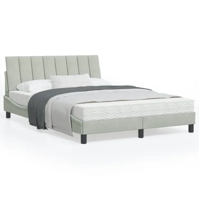 Lit avec matelas Hanko gris clair 120x200 cm velours