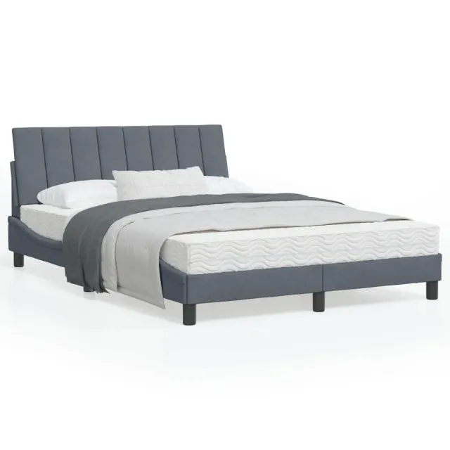 Lit avec matelas Hanko gris foncé 120x200 cm velours