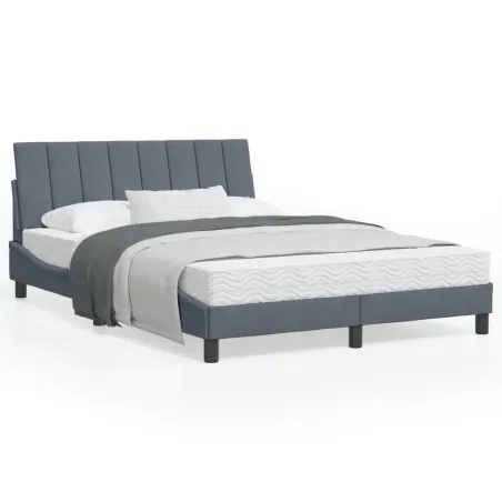 Lit avec matelas Hanko gris foncé 120x200 cm velours