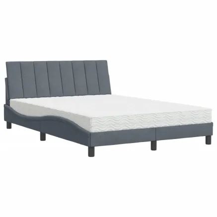 Lit avec matelas Hanko gris foncé 120x200 cm velours 2