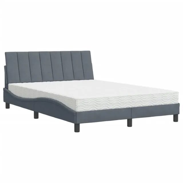Lit avec matelas Hanko gris foncé 120x200 cm velours