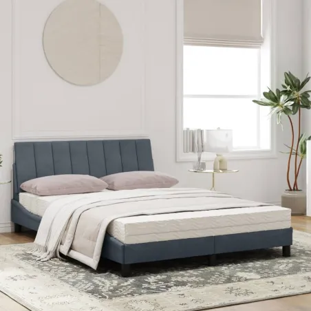Lit avec matelas Hanko gris foncé 120x200 cm velours