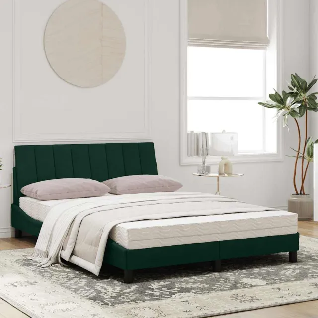 Lit avec matelas Hanko vert foncé 120x200 cm velours