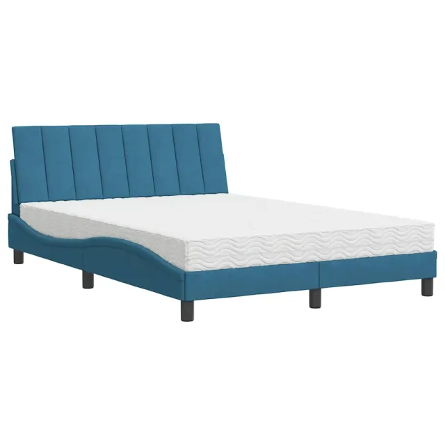Lit avec matelas Hanko bleu 120x200 cm velours
