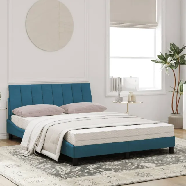 Lit avec matelas Hanko bleu 120x200 cm velours