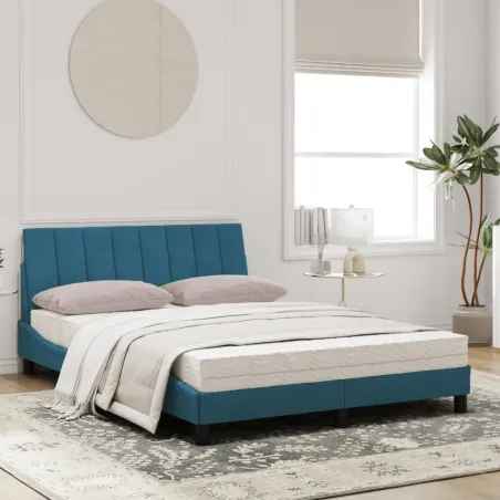 Lit avec matelas Hanko bleu 120x200 cm velours