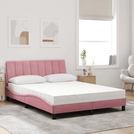 Lit avec matelas Hanko rose 120x200 cm velours