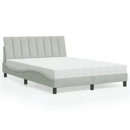 Lit avec matelas Hanko gris clair 140x190 cm velours