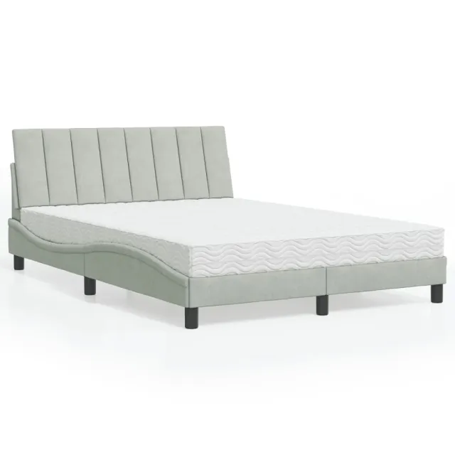 Lit avec matelas Hanko gris clair 140x190 cm velours