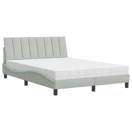 Lit avec matelas Hanko gris clair 140x190 cm velours 2