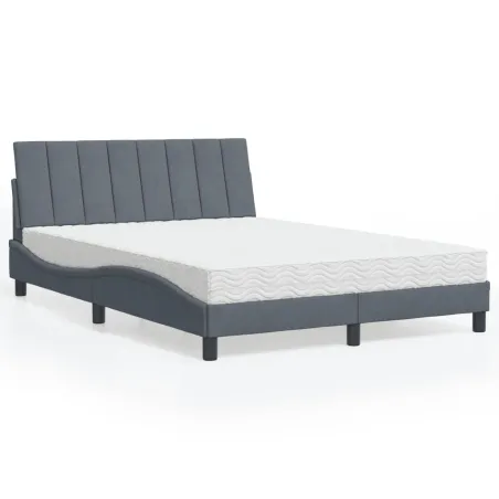 Lit avec matelas Hanko gris foncé 140x190 cm velours