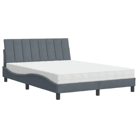 Lit avec matelas Hanko gris foncé 140x190 cm velours