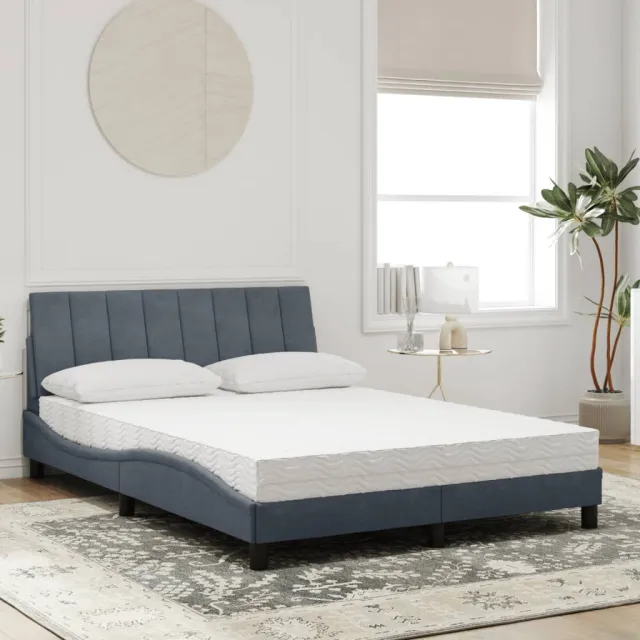 Lit avec matelas Hanko gris foncé 140x190 cm velours