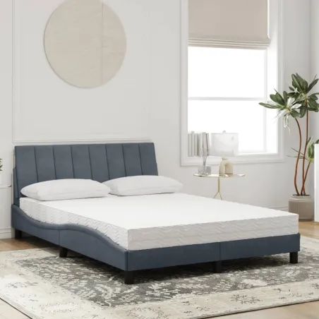 Lit avec matelas Hanko gris foncé 140x190 cm velours