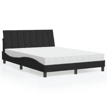 Lit avec matelas Hanko noir 140x190 cm velours