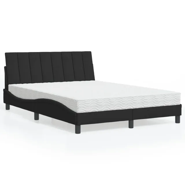 Lit avec matelas Hanko noir 140x190 cm velours