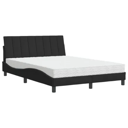Lit avec matelas Hanko noir 140x190 cm velours 2