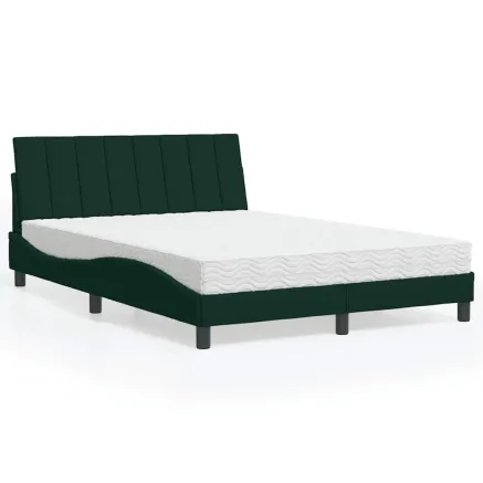 Lit avec matelas Hanko vert foncé 140x190 cm velours