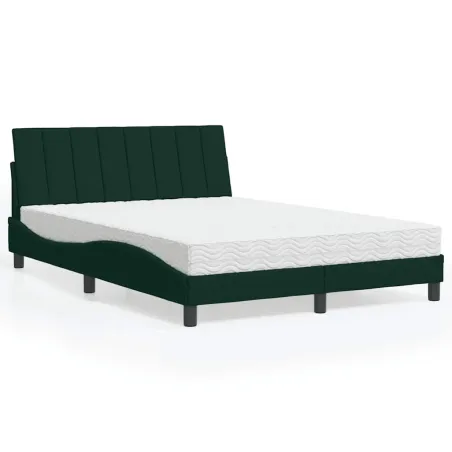 Lit avec matelas Hanko vert foncé 140x190 cm velours