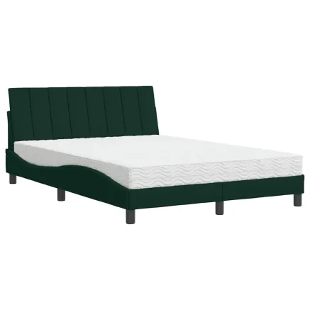 Lit avec matelas Hanko vert foncé 140x190 cm velours 2