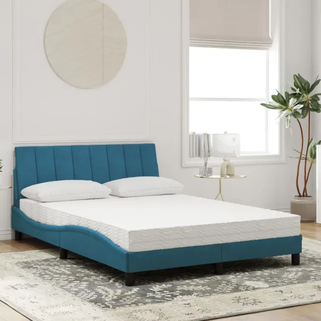 Lit avec matelas Hanko bleu 140x190 cm velours