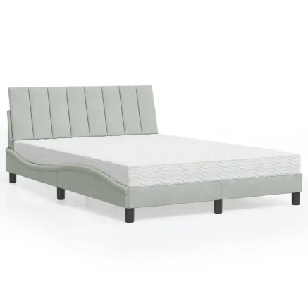Lit avec matelas Hanko gris clair 140x200 cm velours
