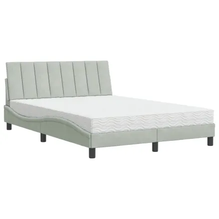 Lit avec matelas Hanko gris clair 140x200 cm velours 2