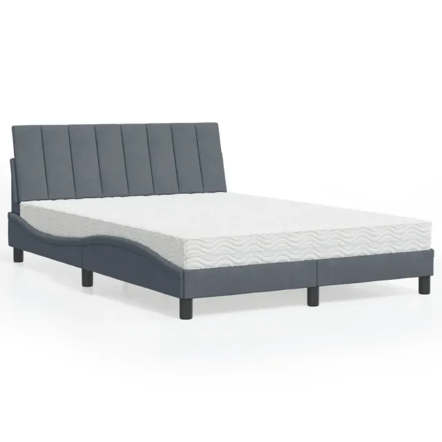 Lit avec matelas Hanko gris foncé 140x200 cm velours