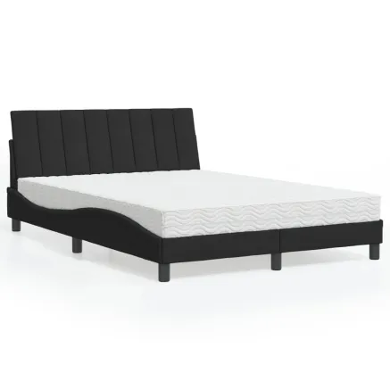 Lit avec matelas Hanko noir 140x200 cm velours