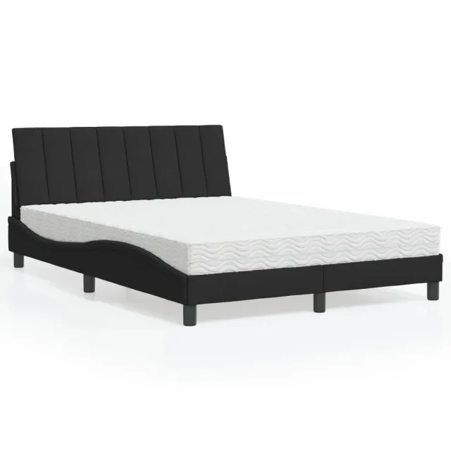 Lit avec matelas Hanko noir 140x200 cm velours