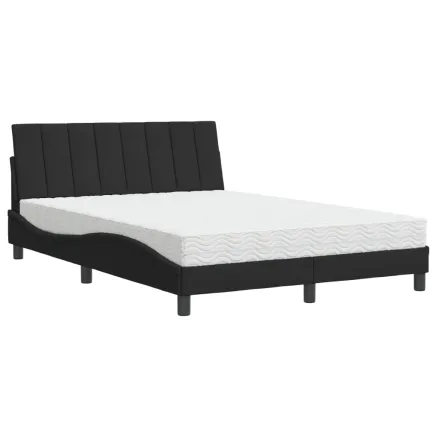Lit avec matelas Hanko noir 140x200 cm velours 2