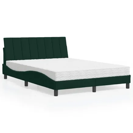 Lit avec matelas Hanko vert foncé 140x200 cm velours