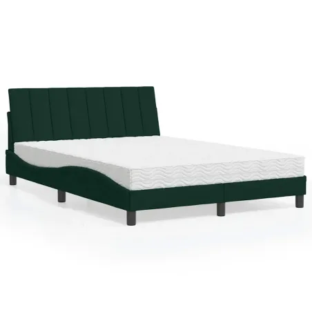 Lit avec matelas Hanko vert foncé 140x200 cm velours