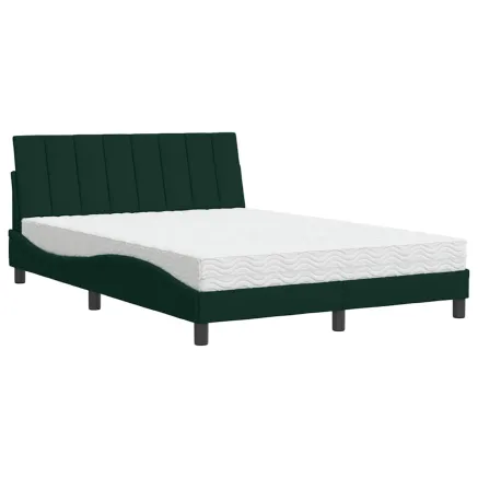 Lit avec matelas Hanko vert foncé 140x200 cm velours 2